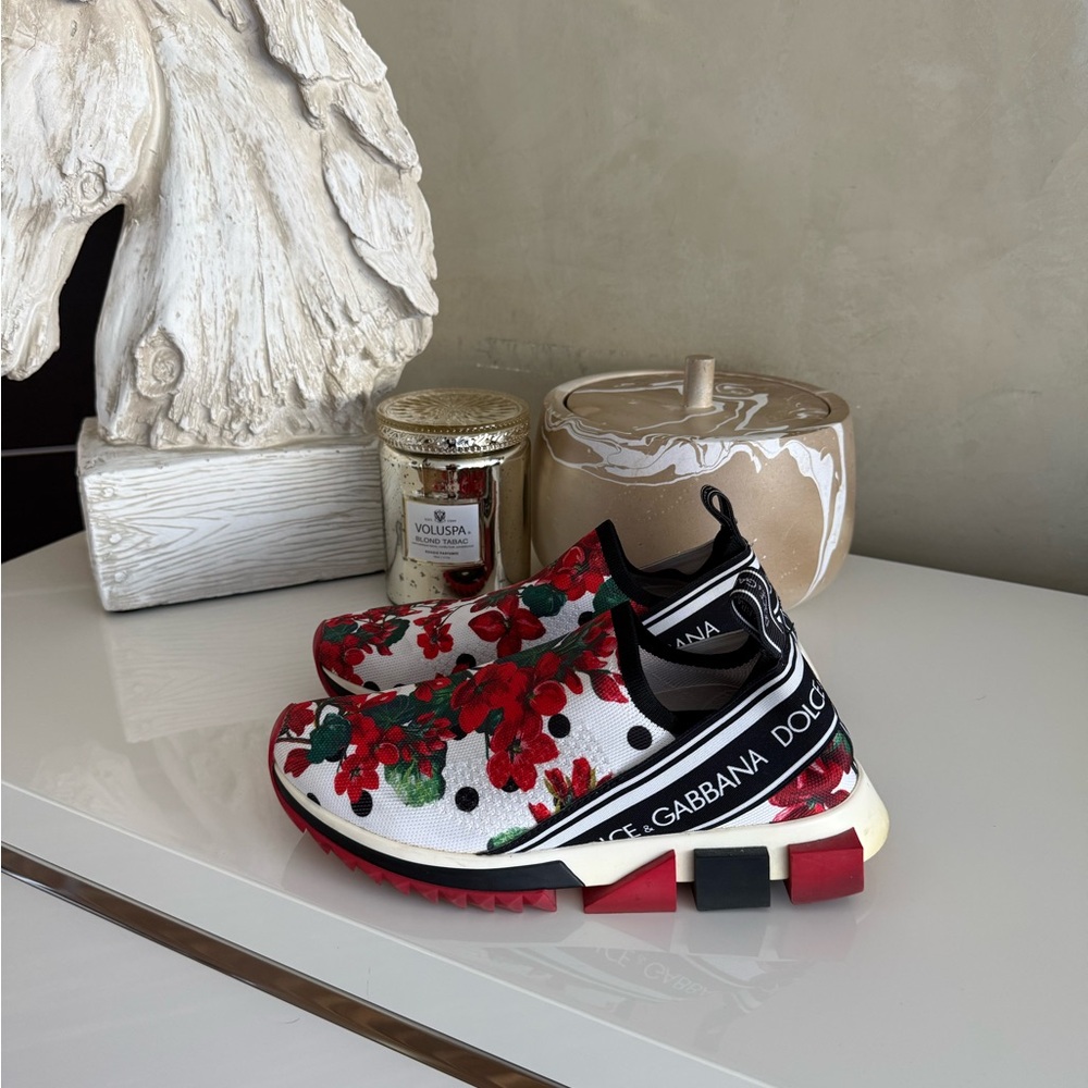 Dolce & Gabbana Red Floral Slip-Ons